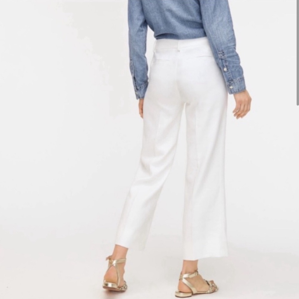 J.crew white linen wide leg cropped trousers. - Picture 2 of 7